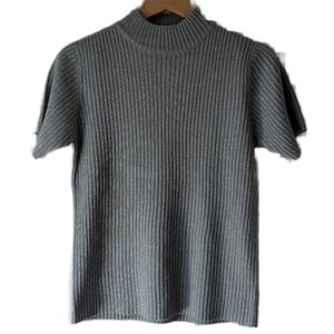 Vintage Silver Sparkle Ribbed Short Sleeve Sweater Size M